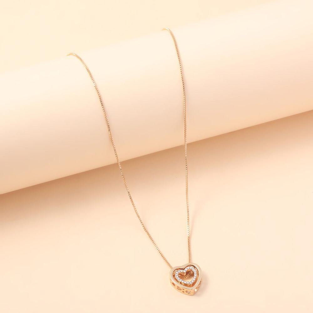 Wholesale  micro-inlaid love crystal alloy cute double heart pendant necklace