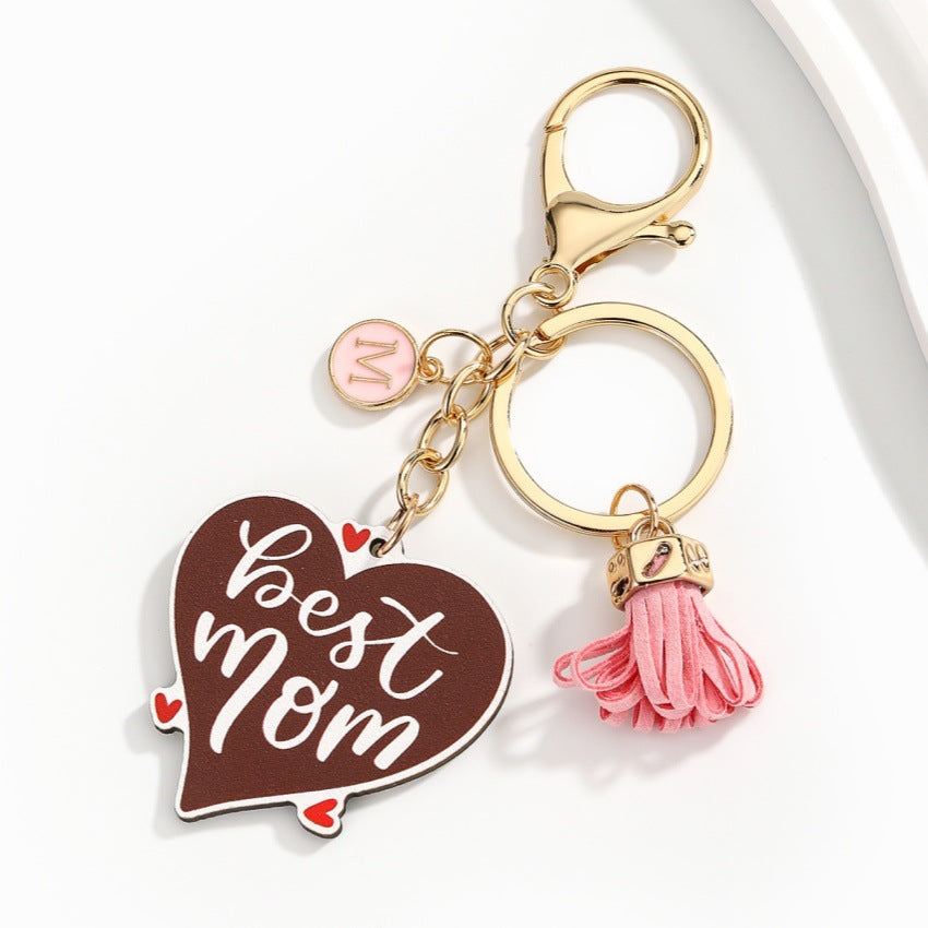 Wholesale  wooden  Mother's Day letter tassel keychain