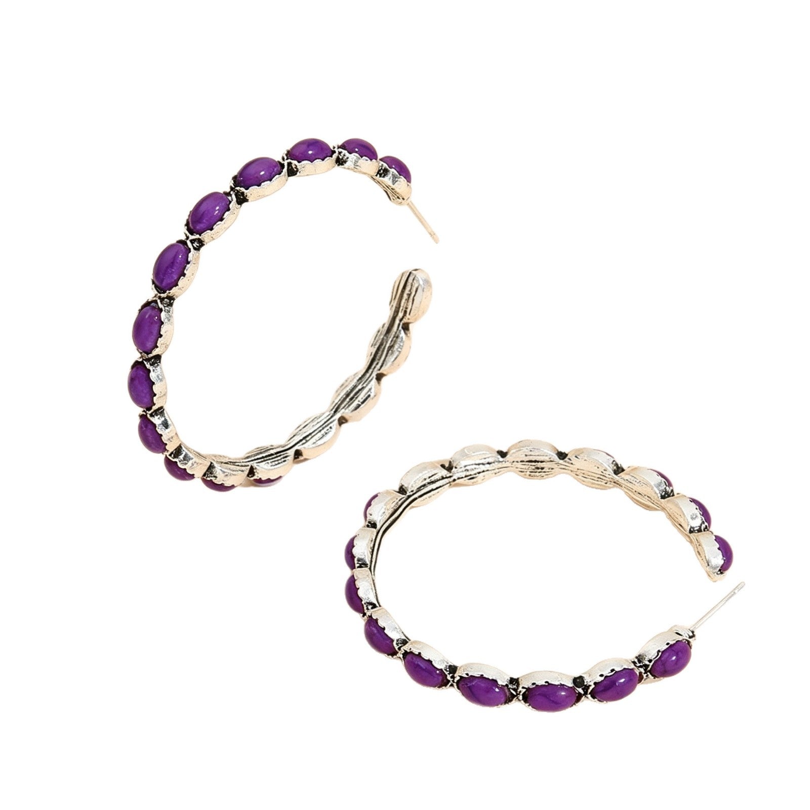 Wholesale Vintage Bohemian Large Hoop C Shape Alloy Earrings In Purple Turquoise Style Party Wear Fashion Accessory
