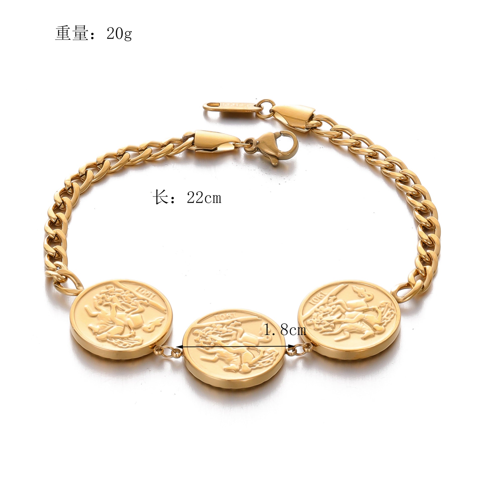 Wholesale Stainless Steel  Gold Coin Bracelet