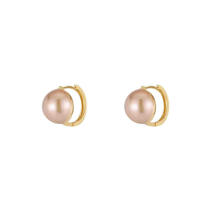 Wholesale Minimalist Round Imitation Pearl Stud Earrings French Design Copper Electroplated Jewelry Accessory