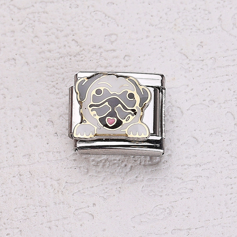 Wholesale 10pcs Italian Charm Bracelet 9mm DIY Splicing Cartoon Bear Pet Dog Stainless Steel Composable Bracelet
