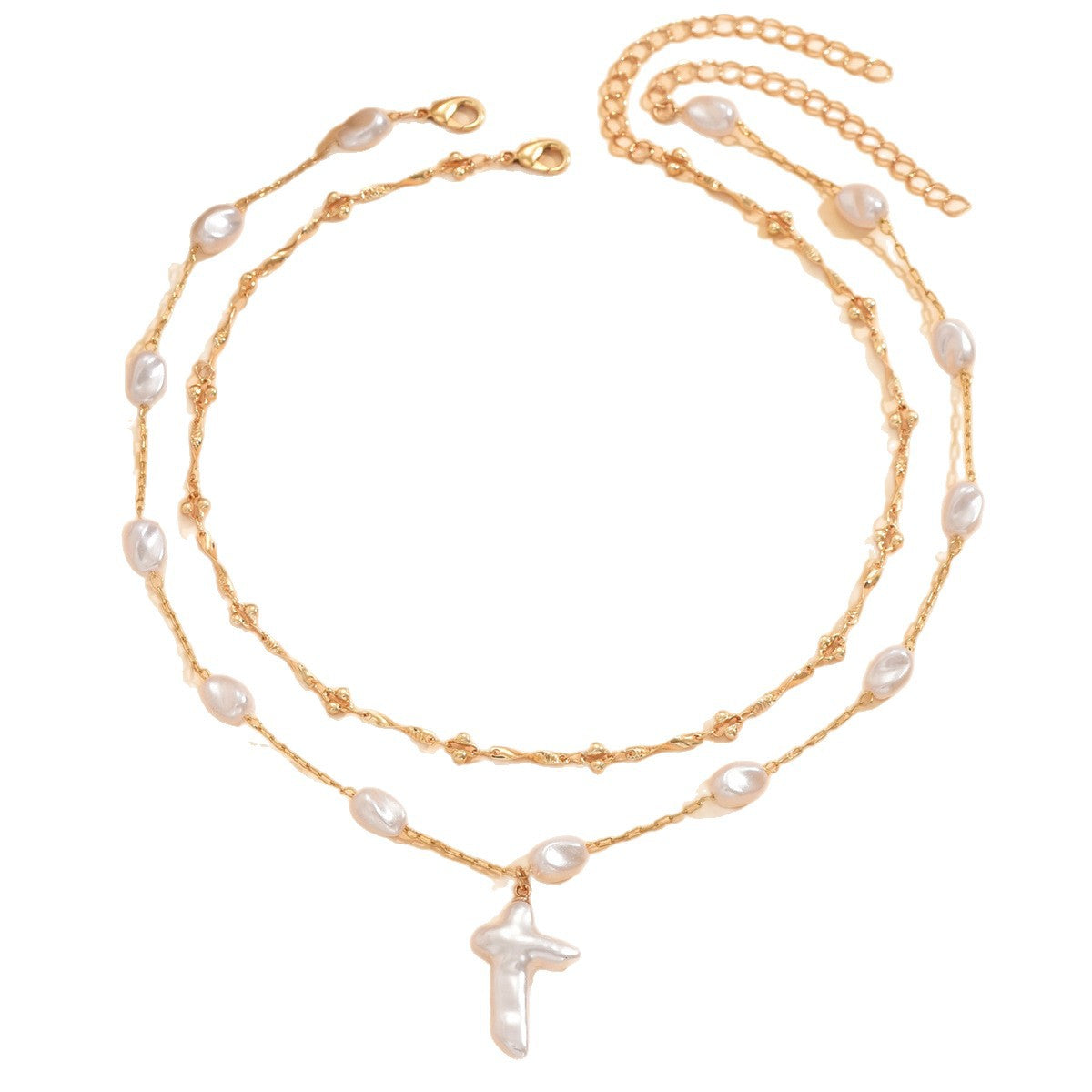 Wholesale  uniquely shaped faux pearl cross necklace