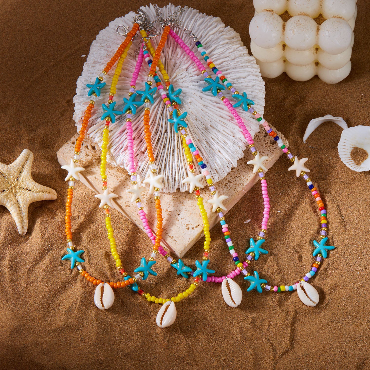 Wholesale Bohemian Holiday Style Necklace  Rice Beads Necklace Card Necklace