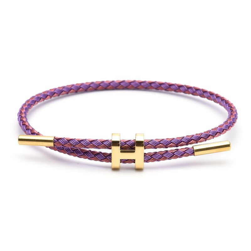 Wholesale Adjustable 3MM I-shaped Buckle Titanium Steel Leather Cord Bracelet ACC-BT-QianHui007