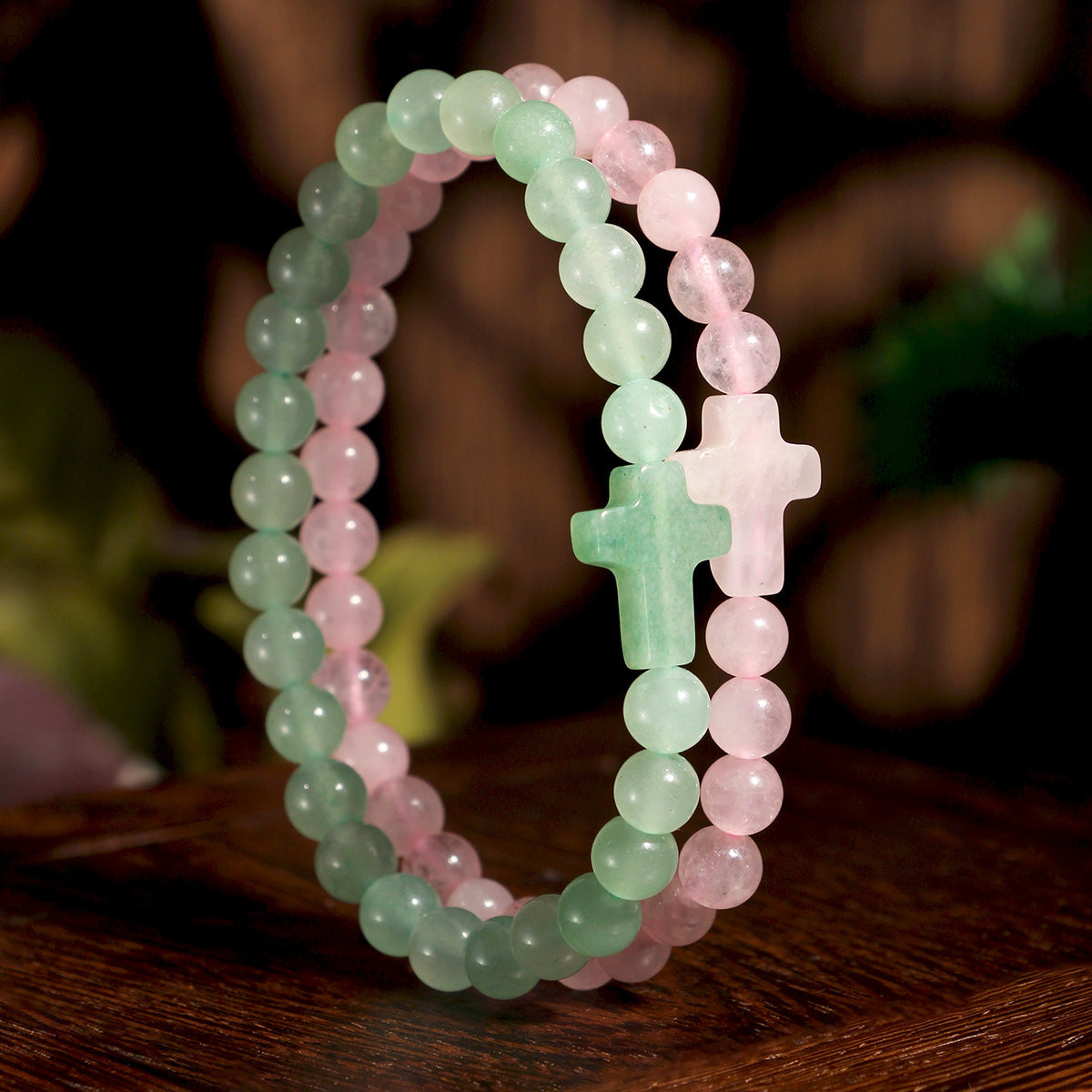 Wholesale Pink Crystal Cross Bracelet Natural Stone Beaded Jewelry Accessory for Everyday Wear