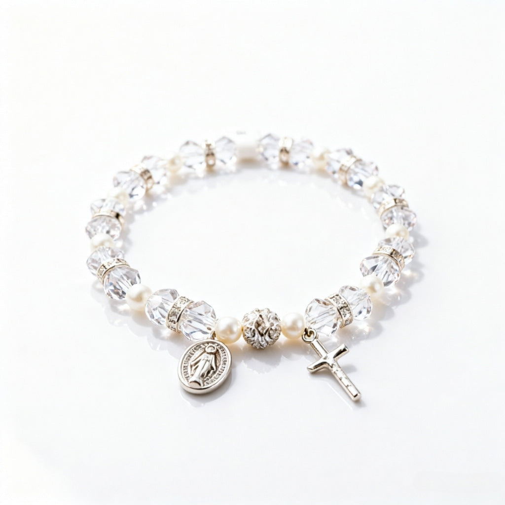 Wholesale Crystal Beaded Stretch Bracelet with Cross Charm Unisex Jewelry Accessory