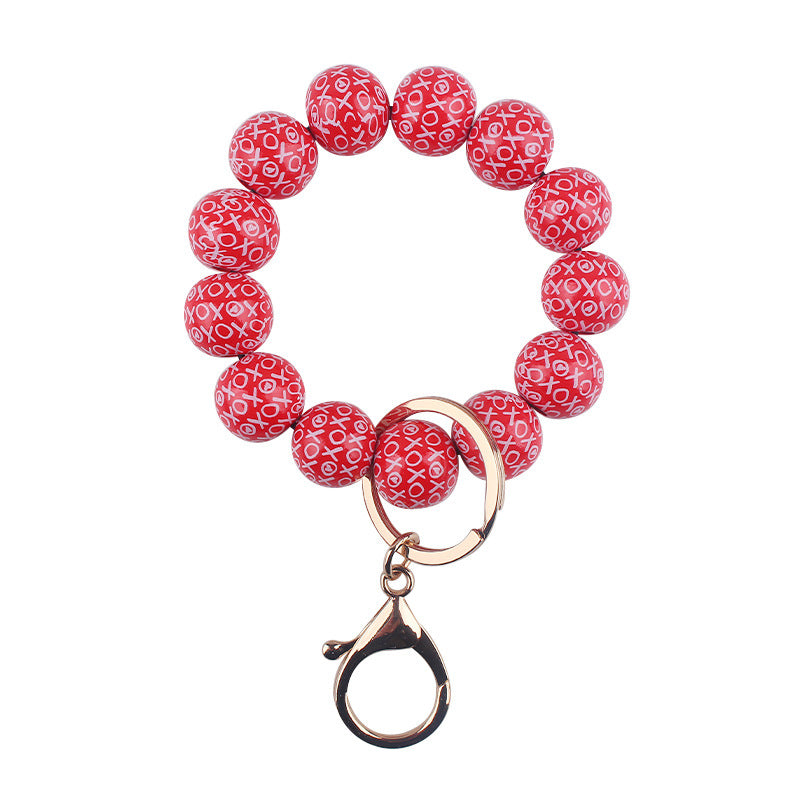Wholesale  Creative DIY Valentine's Day Wooden Beads Beaded Bracelet Keychain