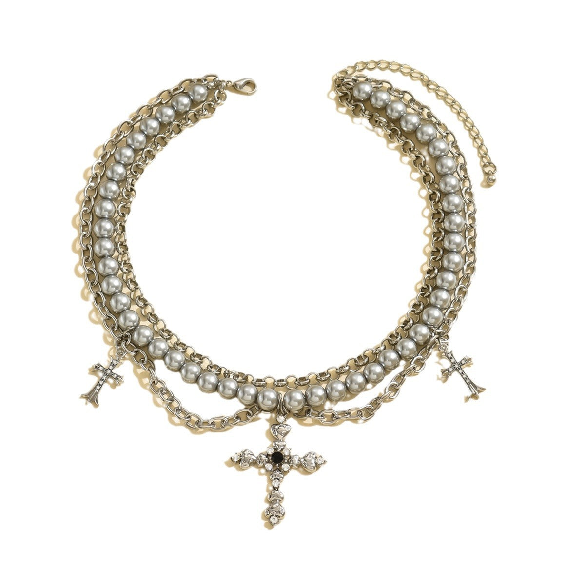 Wholesale  Gothic Light Luxury Fashion Micro-inlaid Rhinestone Cross Pendant Necklace