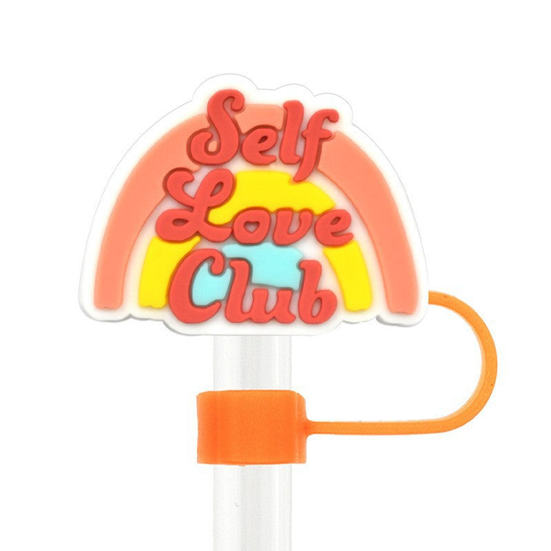 Wholesale Random 50pcs 10mm Cute Cartoon English Phrase PVC Soft Straw Tube Cap