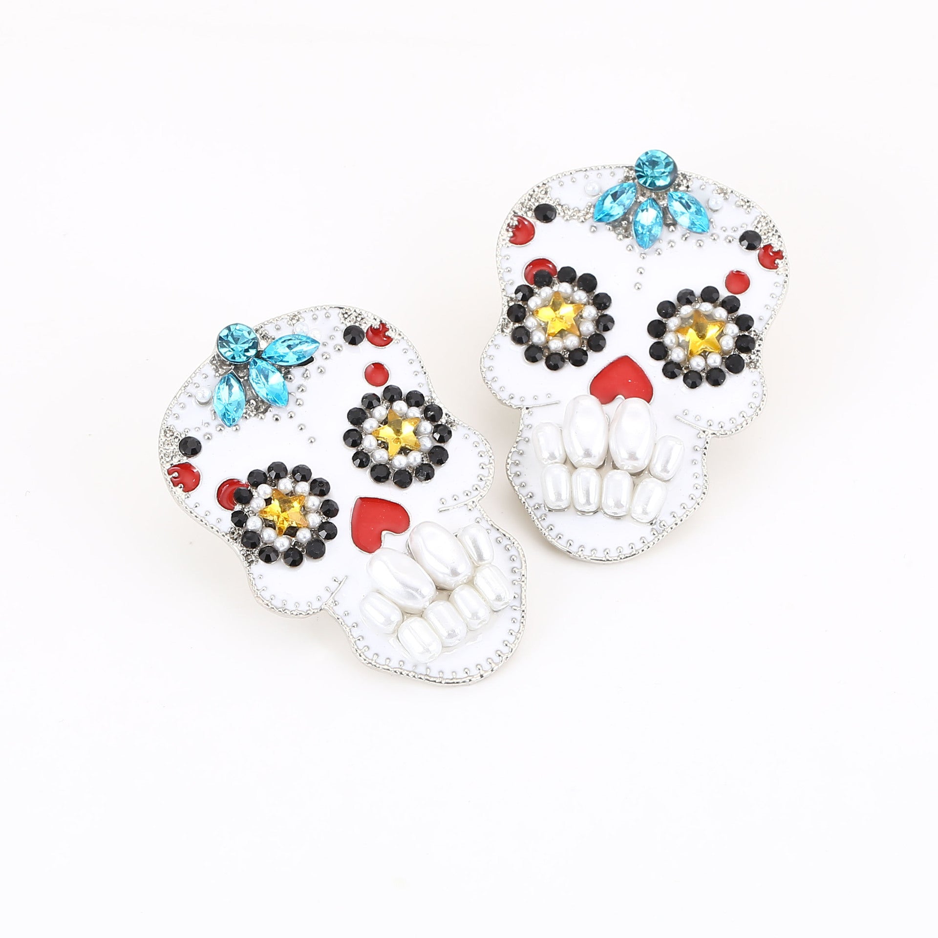 Wholesale Skull Inlaid Pearl Metal Earrings