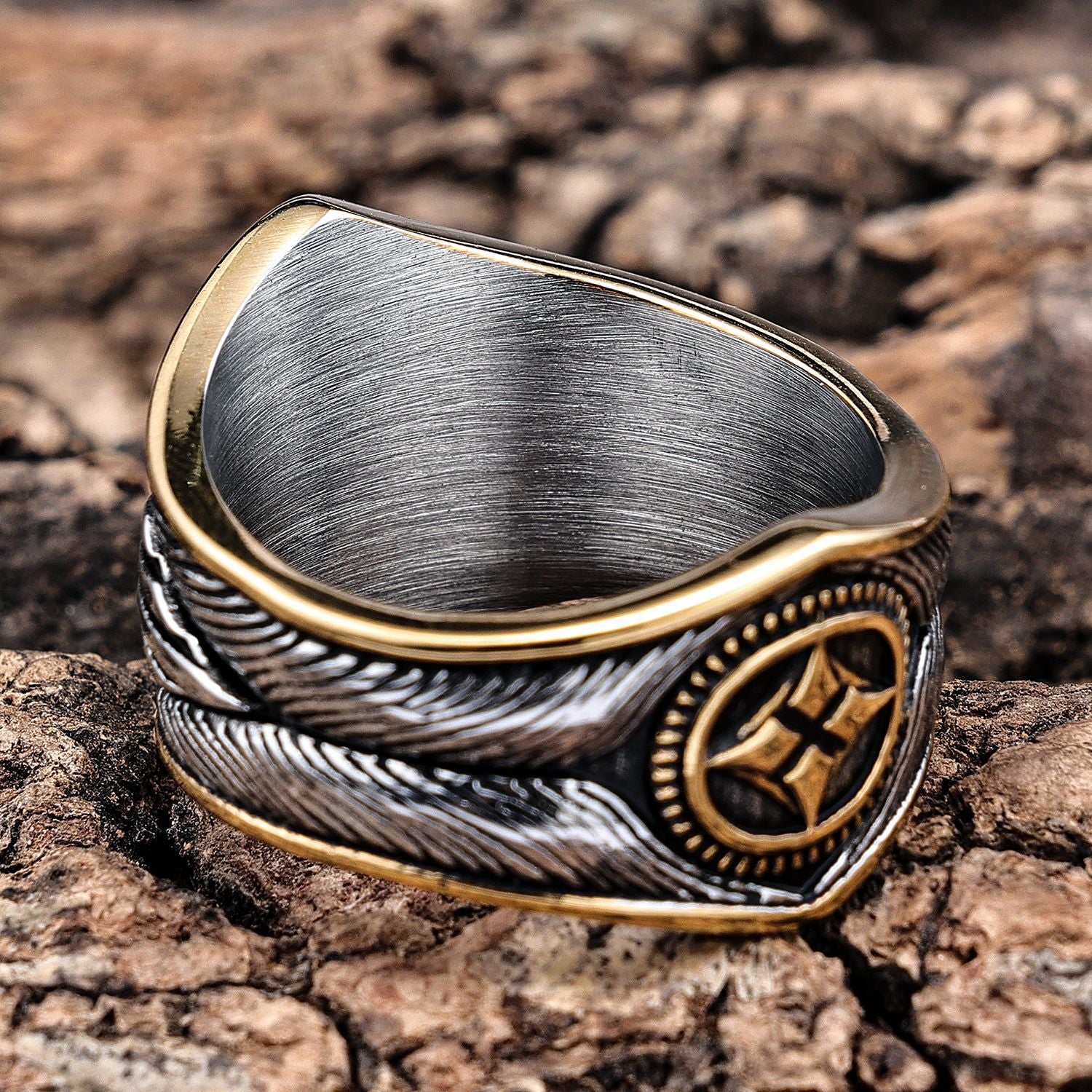 Wholesale Vintage Blue Turquoise Eight-pointed Star Stainless Steel Ring ACC-RS-Moer006