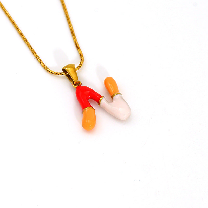 Wholesale Titanium steel oil drop 26 English letter necklace