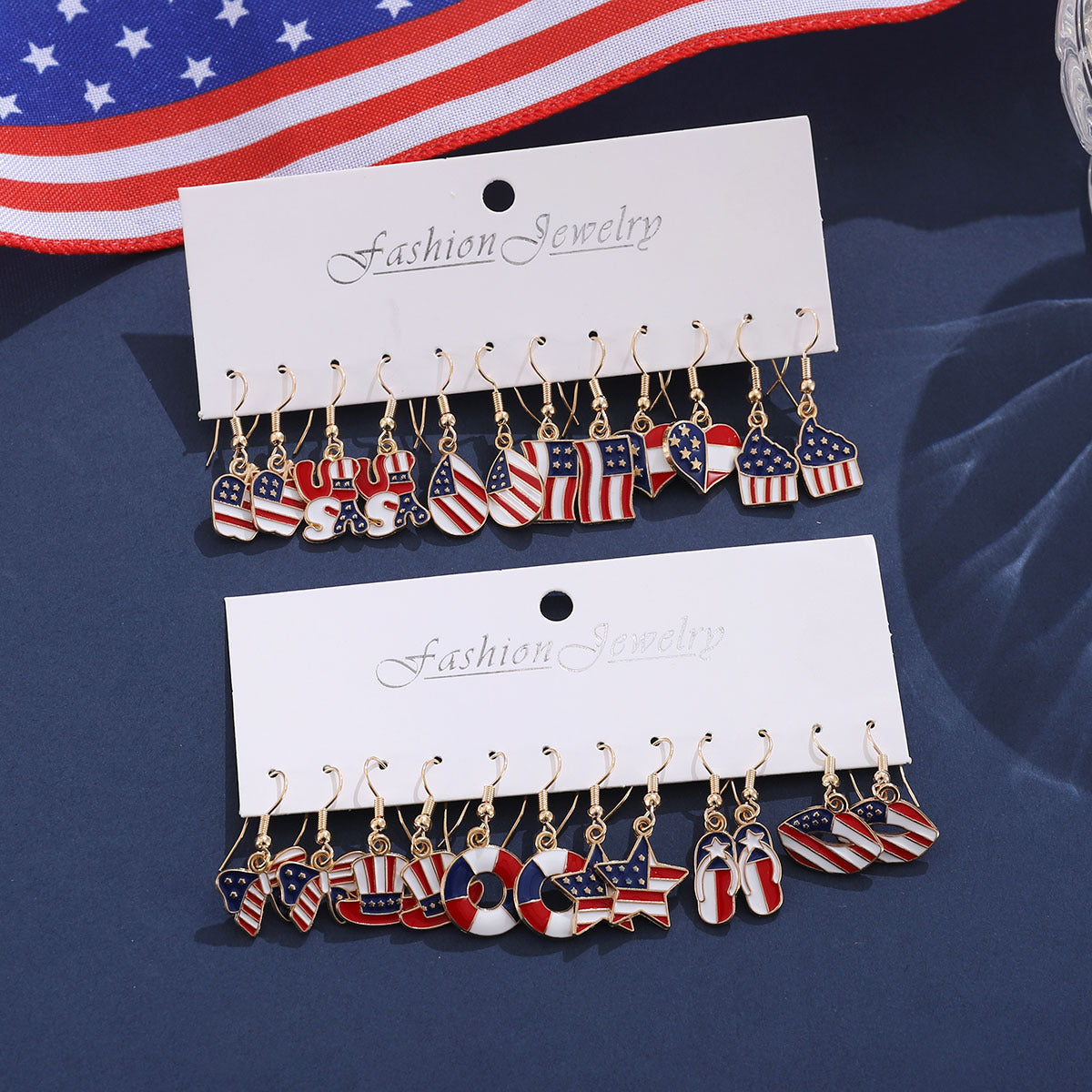 Wholesale Independence Day Red, White and Blue Star Striped American Flag Earrings Set