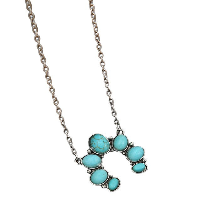 Wholesale Silver Alloy Turquoise Drop Pendant Bohemian Retro U-Shape Collarbone Necklace Gift Jewelry Accessory