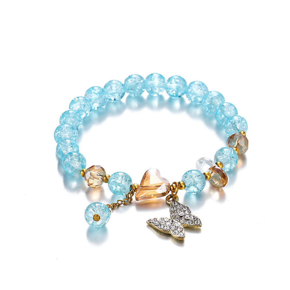 Wholesale Blue Butterfly Artificial Crystal Beaded Bracelet Chinese Style Chic Fashion Accessory Travel Souvenir Gift