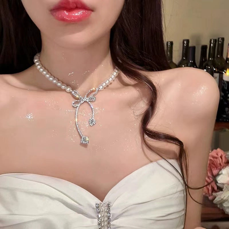 Wholesale Pearl Diamond Bow Necklace