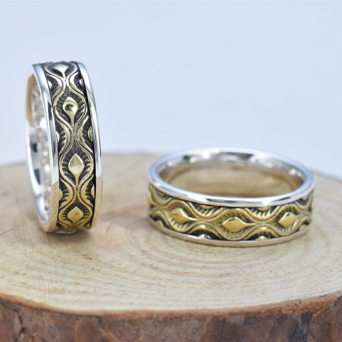 Wholesale 925 sterling silver retro fashion ring two-color ring