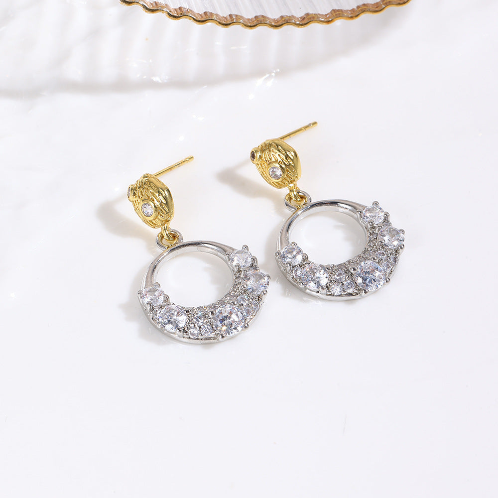 Wholesale Light Luxury  Micro-Paved Zircon Round Earrings