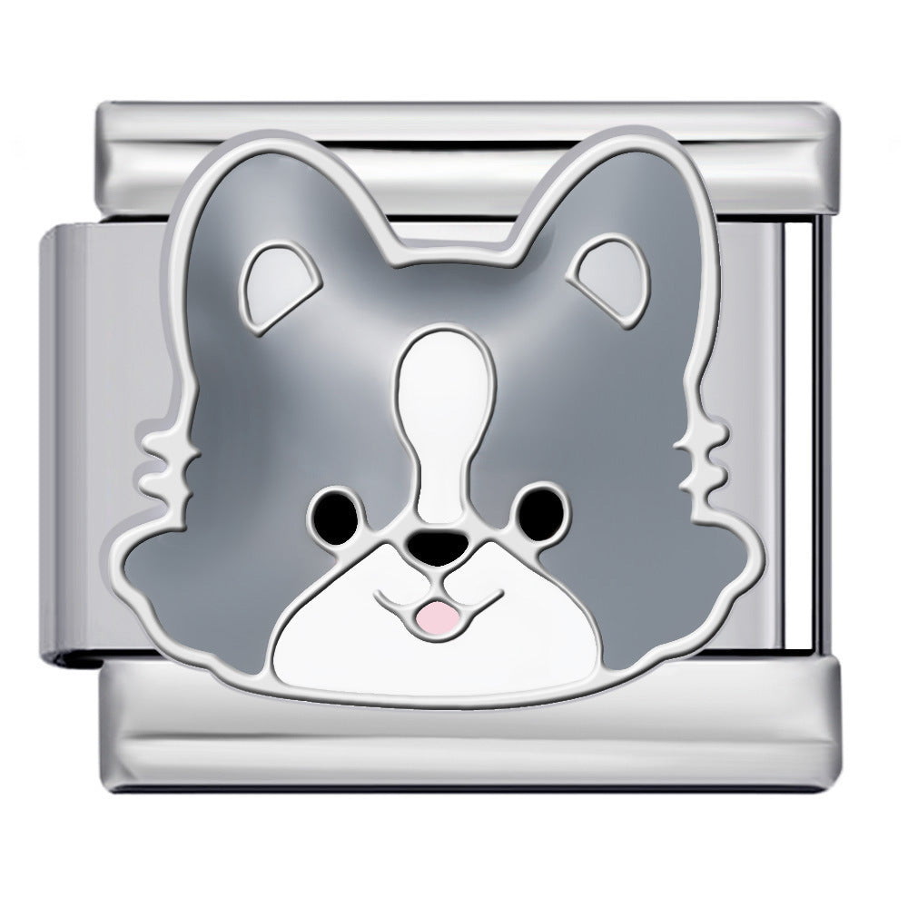 Wholesale 5pcs Italian Charm Bracelet 9mm DIY Splicing Cute Cartoon Dog Stainless Steel Composable Bracelet