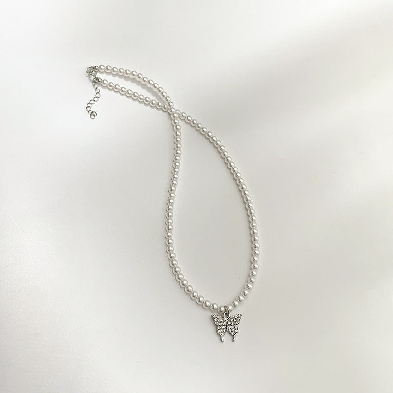 Wholesale  beaded pearl butterfly pendant niche clavicle chain