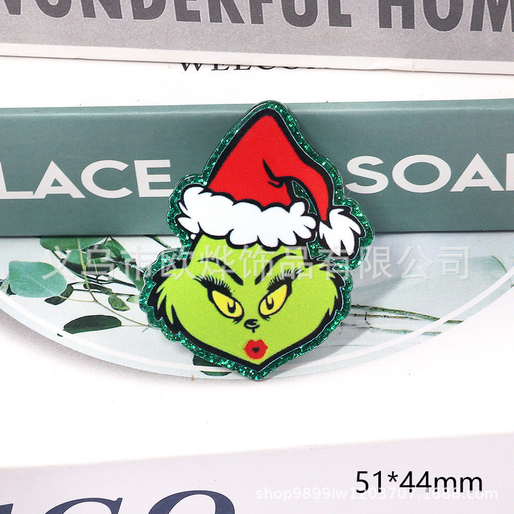 Wholesale 10pcs DIY Flatback Cartoon Christmas Acrylic Flatback Badge Reels Retractable Keychain DIY Accessories