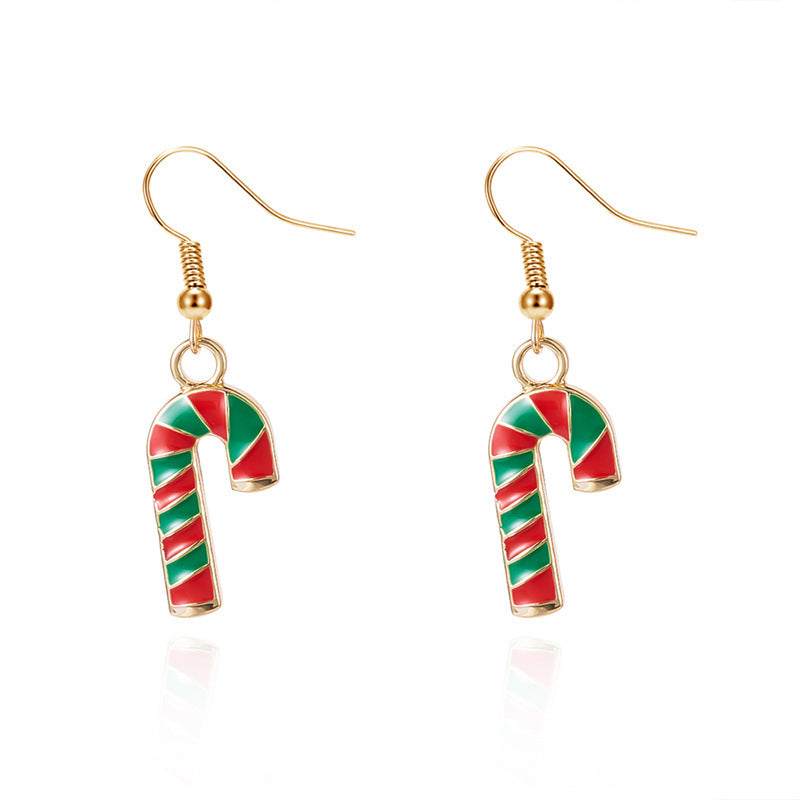 Wholesale Cartoon Christmas Striped  Cane Alloy Oil Drop Earrings
