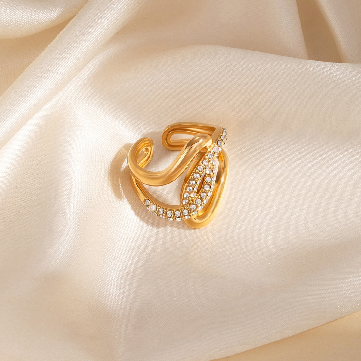 Wholesale Twisted Double Layer Open Ring Titanium Steel Fashion Jewelry Accessory Gift for Women