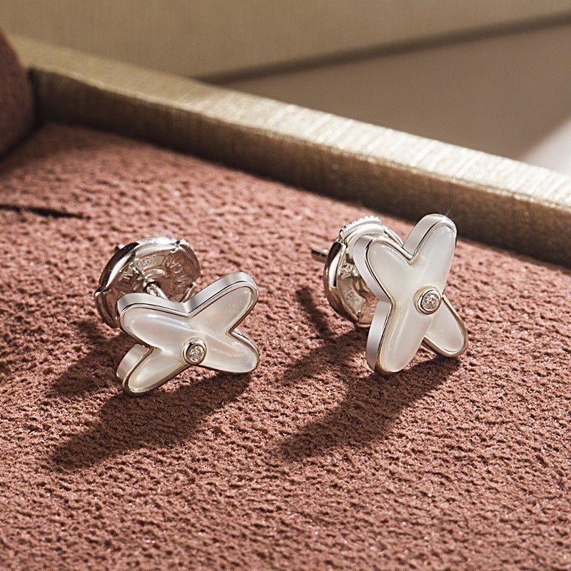 Wholesale Diamond-filled 925 Silver White Mother-of-pearl Earrings Sterling Silver Earrings ACC-ES-Xishi001