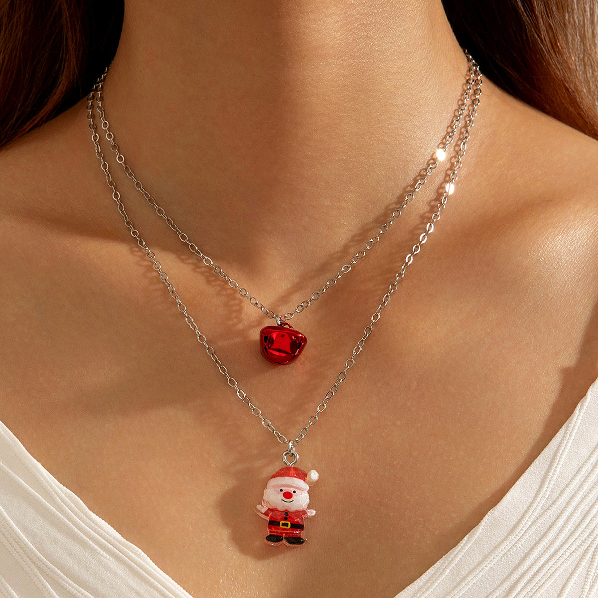 Wholesale Christmas style double-layer bell  Christmas tree elk clavicle necklace