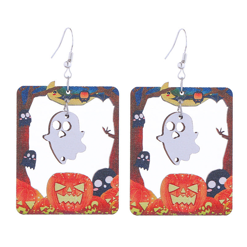 Wholesale   Wooden Earrings Ghost Pumpkin Castle Earrings