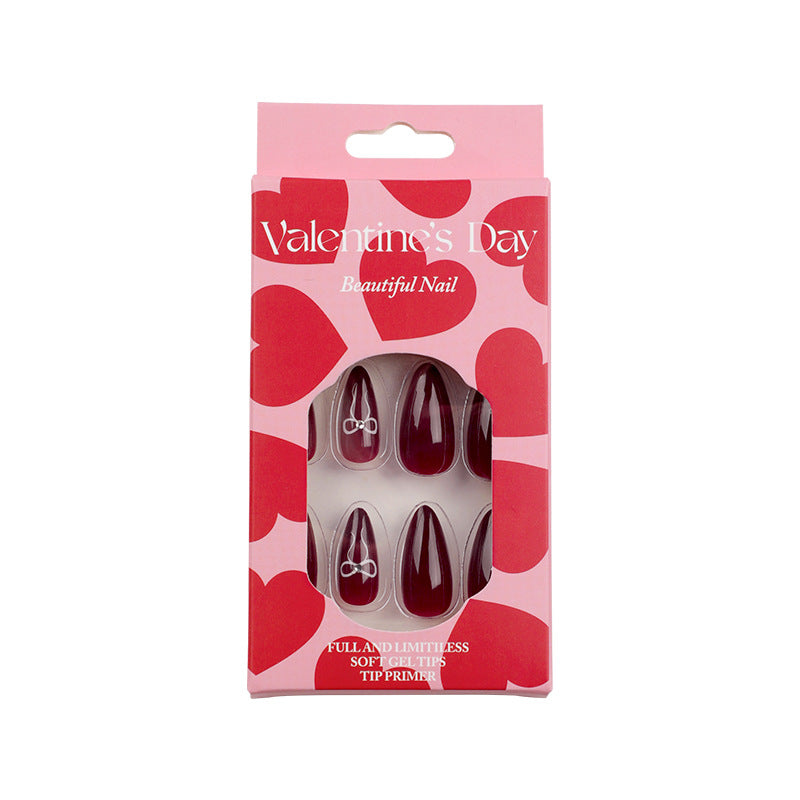 Wholesale 24 Pieces/box Valentine's Day Bow Press-on Nails Kits Nail Stickers ACC-NS-LeFan129