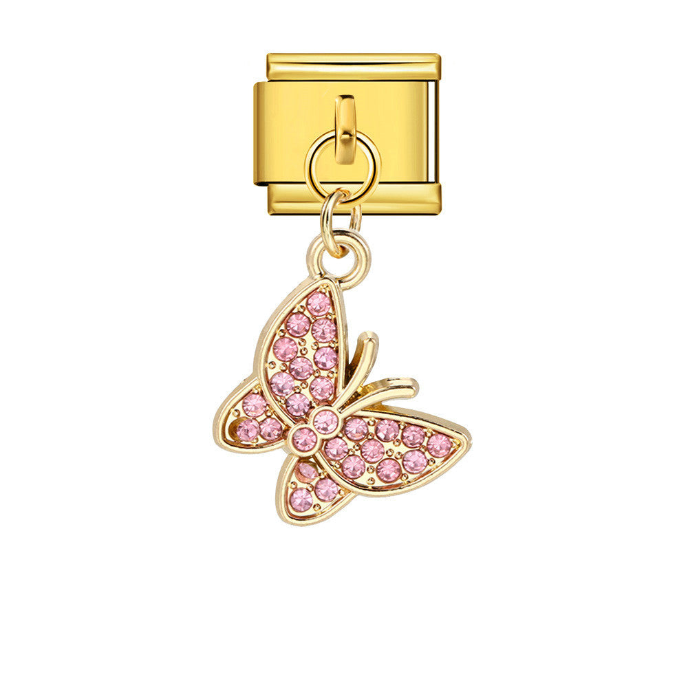 Wholesale 5pcs Italian Charm Bracelet 9mm DIY Splicing Diamond Butterfly Pendant Stainless Steel Composable Bracelet