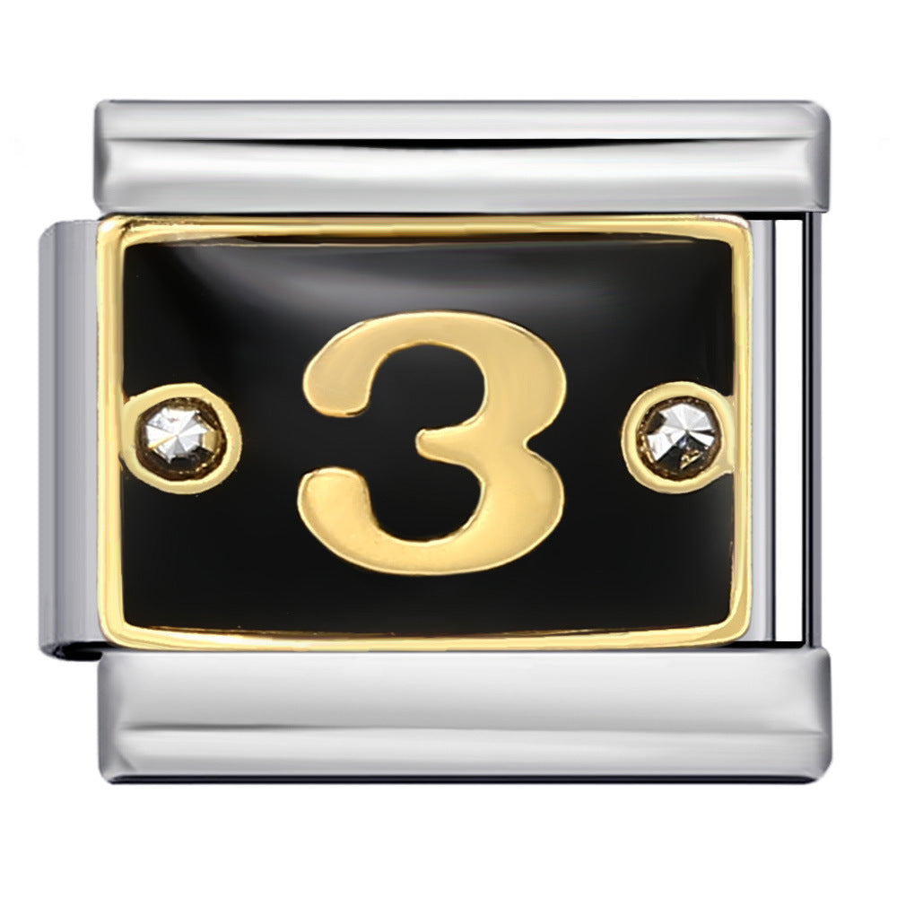 Wholesale Italian Charm Bracelet 9mm DIY Splicing Removable Black Lace Diamond Numbers Stainless Steel Composable Bracelet