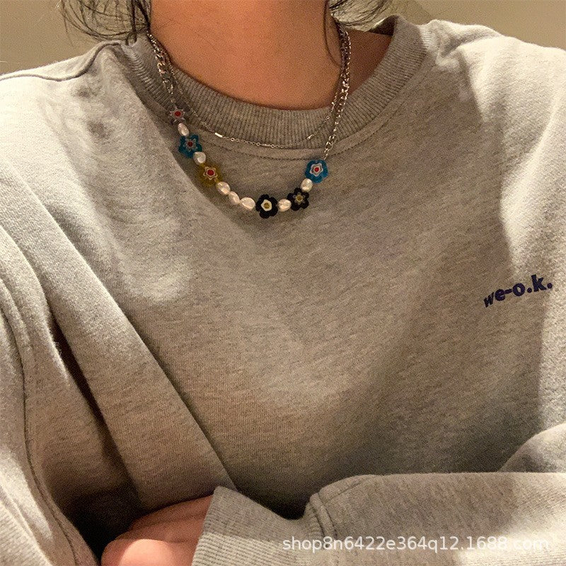 Wholesale Colorful Light Luxury Turquoise and Pearl Beaded Clavicle Necklace