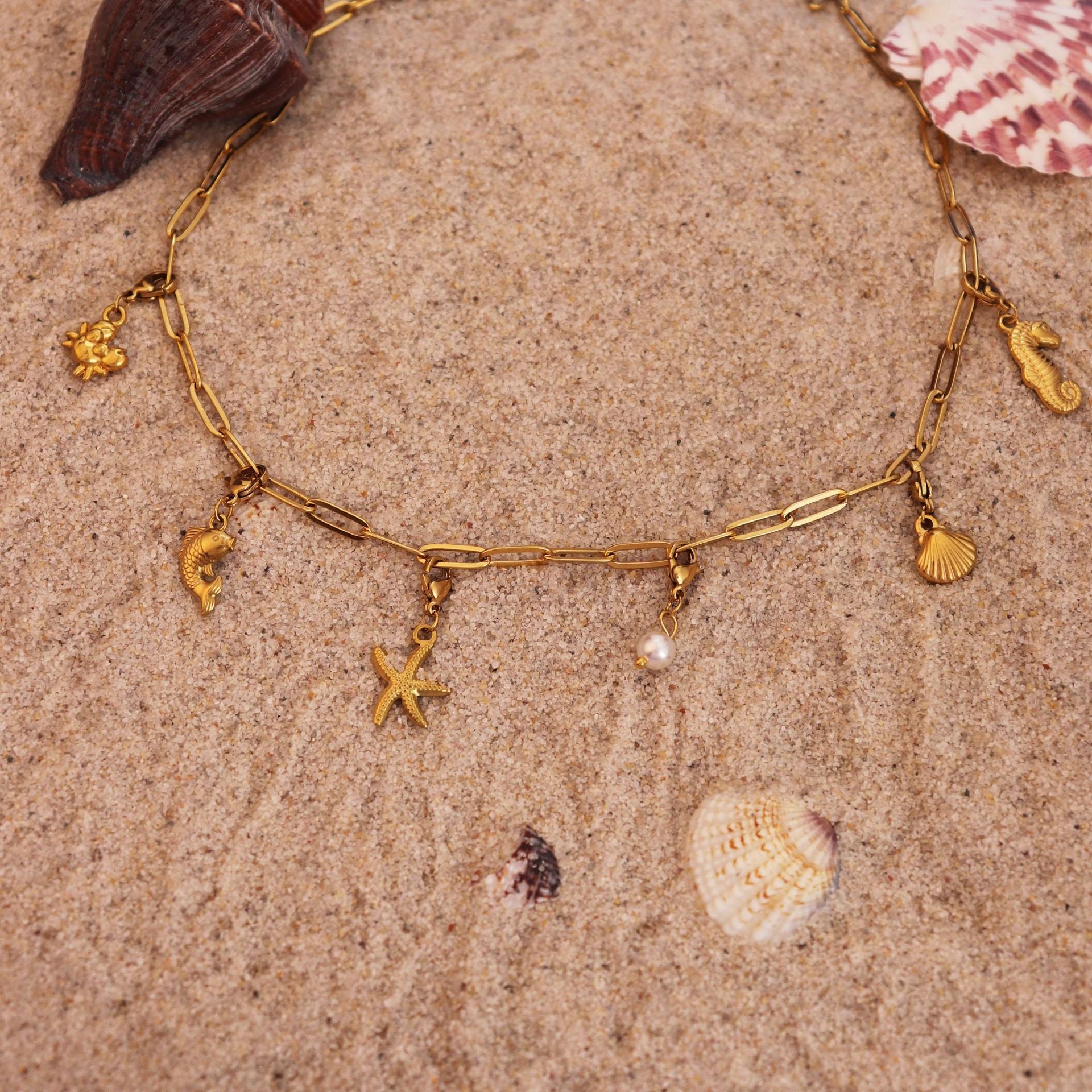 Wholesale No fading titanium steel seahorse dolphin shell necklace