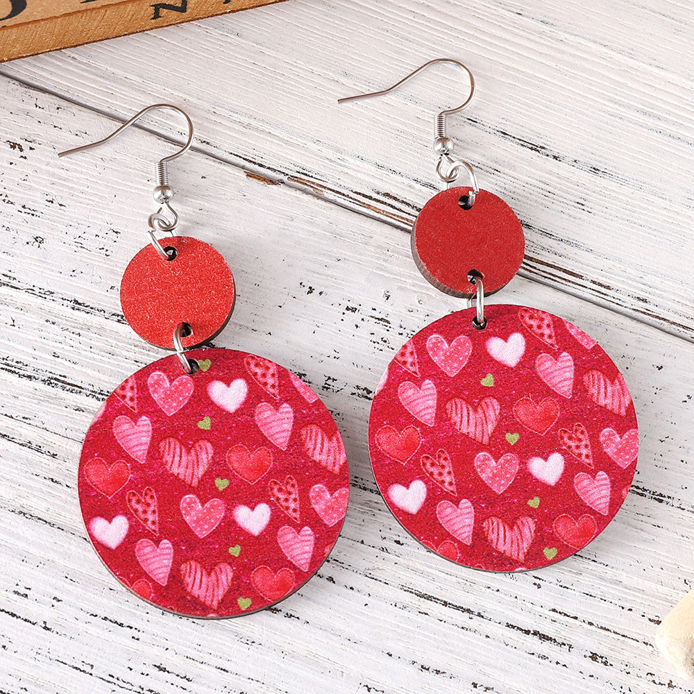 Wholesale Wooden heart-shaped round earrings