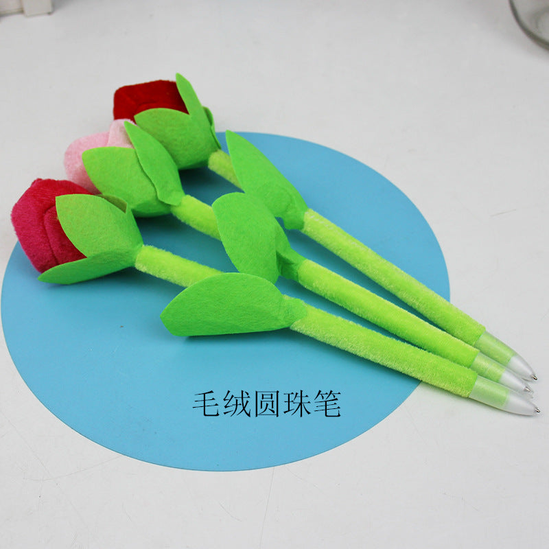 Wholesale Creative Cute Rose Flower Plush Blue Flower Ballpoint Pen