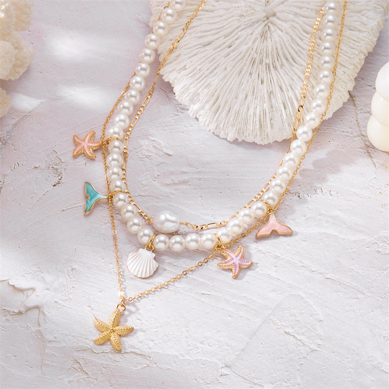 Wholesale  Ocean Wind Shell Conch Tassel Multi-layer Necklace