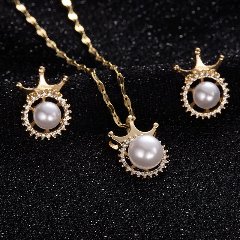 Wholesale  High-end Jewelry Women High-end Pearl Necklace Pearl Earrings  Jewelry suit