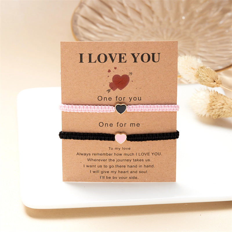 Wholesale  adjustable peach heart woven colored rope  Valentine' s Day Bracelet