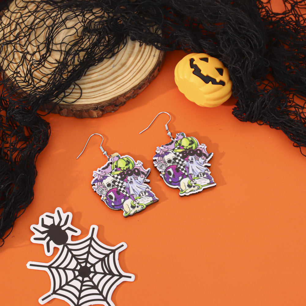 Wholesale 5pcs Wooden Ghost Cartoon Earrings