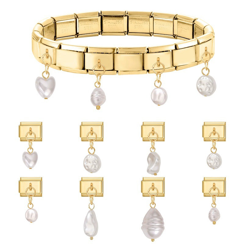 Wholesale Italian Charm Bracelet 9mm DIY Splicing Gold Pendant Stainless Steel Composable Bracelet