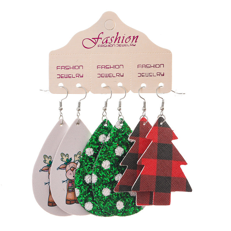 Wholesale 2 Sets Christmas Earrings Set Western Style PU Leather Earrings Snowflake Sunflower ACC-ES-HY132