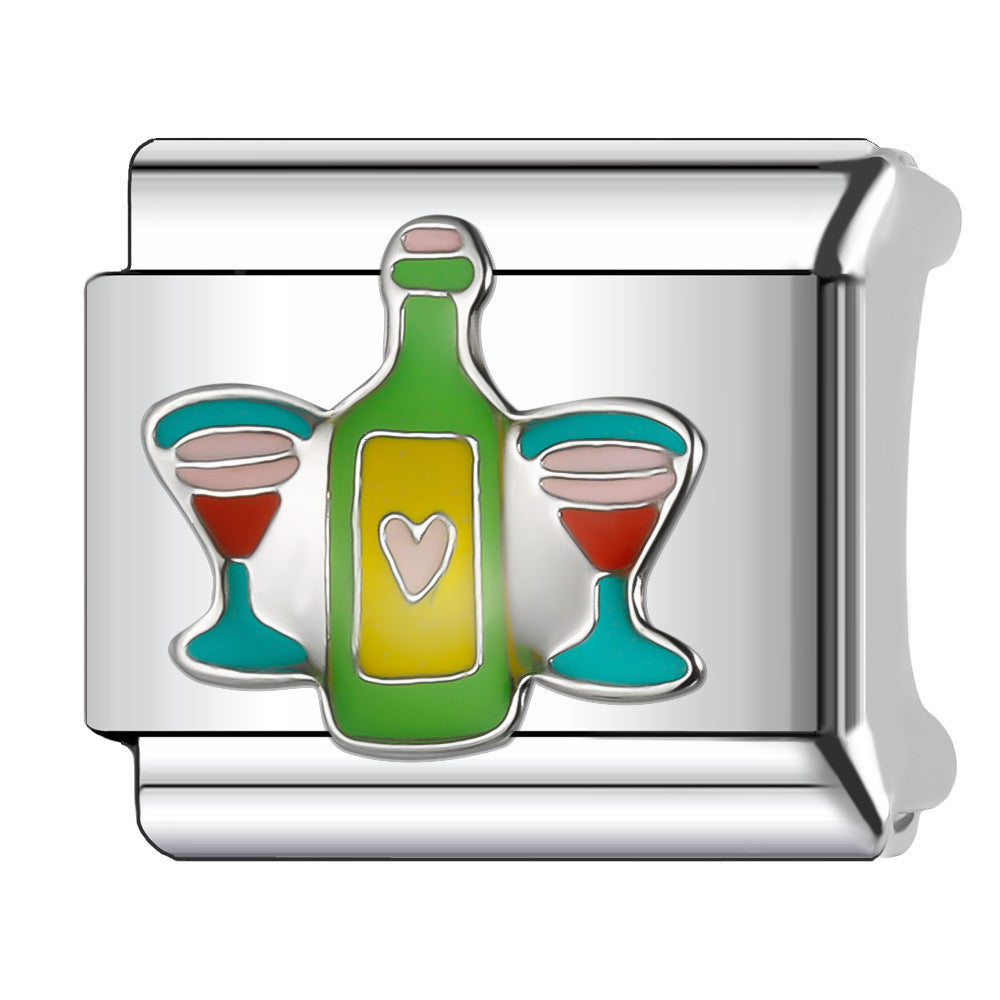 Wholesale Italian Charm Bracelet 9mm DIY Splicing Cartoon Cute Coffee Cup Stainless Steel Composable Bracelet