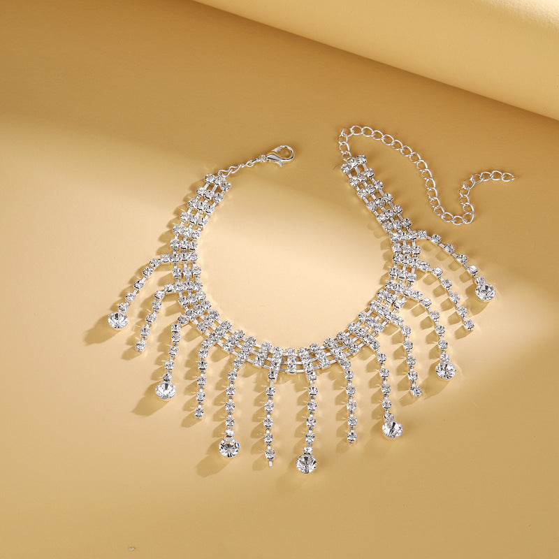 Wholesale Rhinestone Tassel Double-Layer Drop-Shaped Pendant Anklet