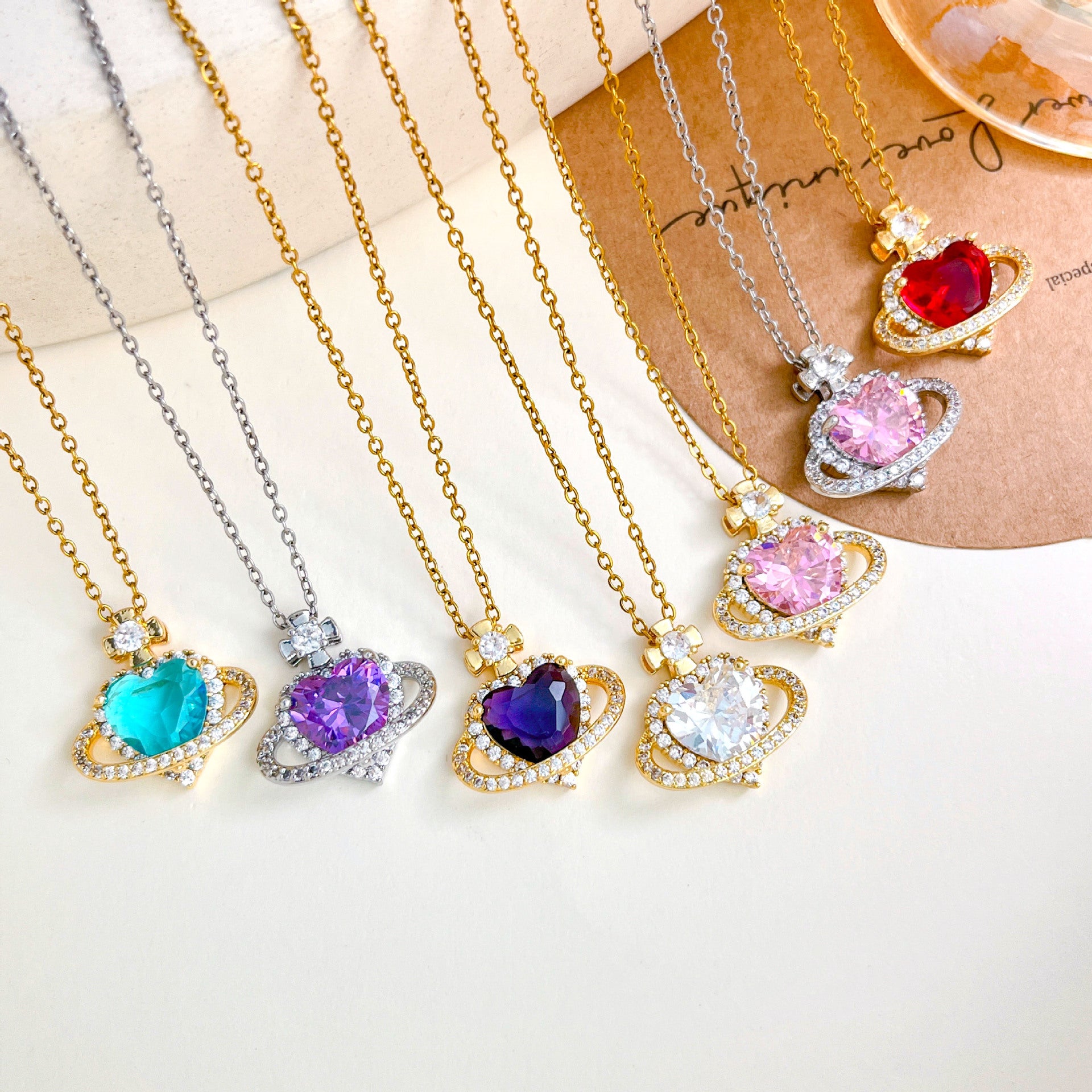 Wholesale Titanium Steel Heart Flower Necklace Gold Plated Sweet Style Boutique Jewelry