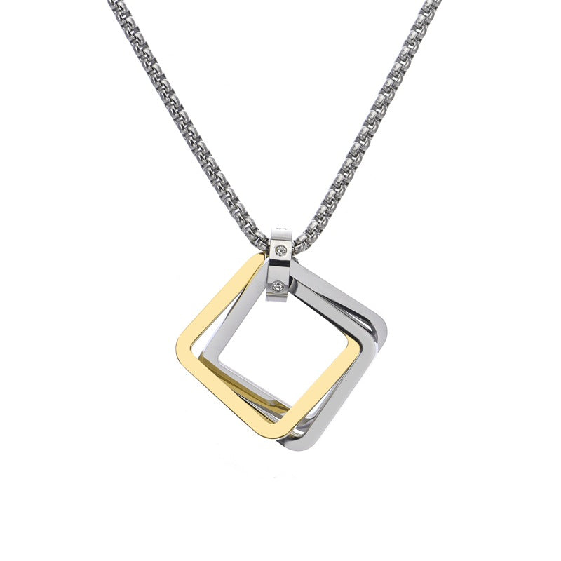 Wholesale hip hop geometric square couple three ring titanium steel Necklace