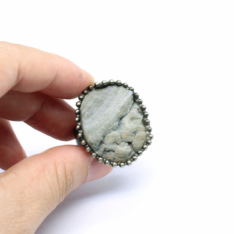 Wholesale personality raw ore agate ring  black tourmaline open ring