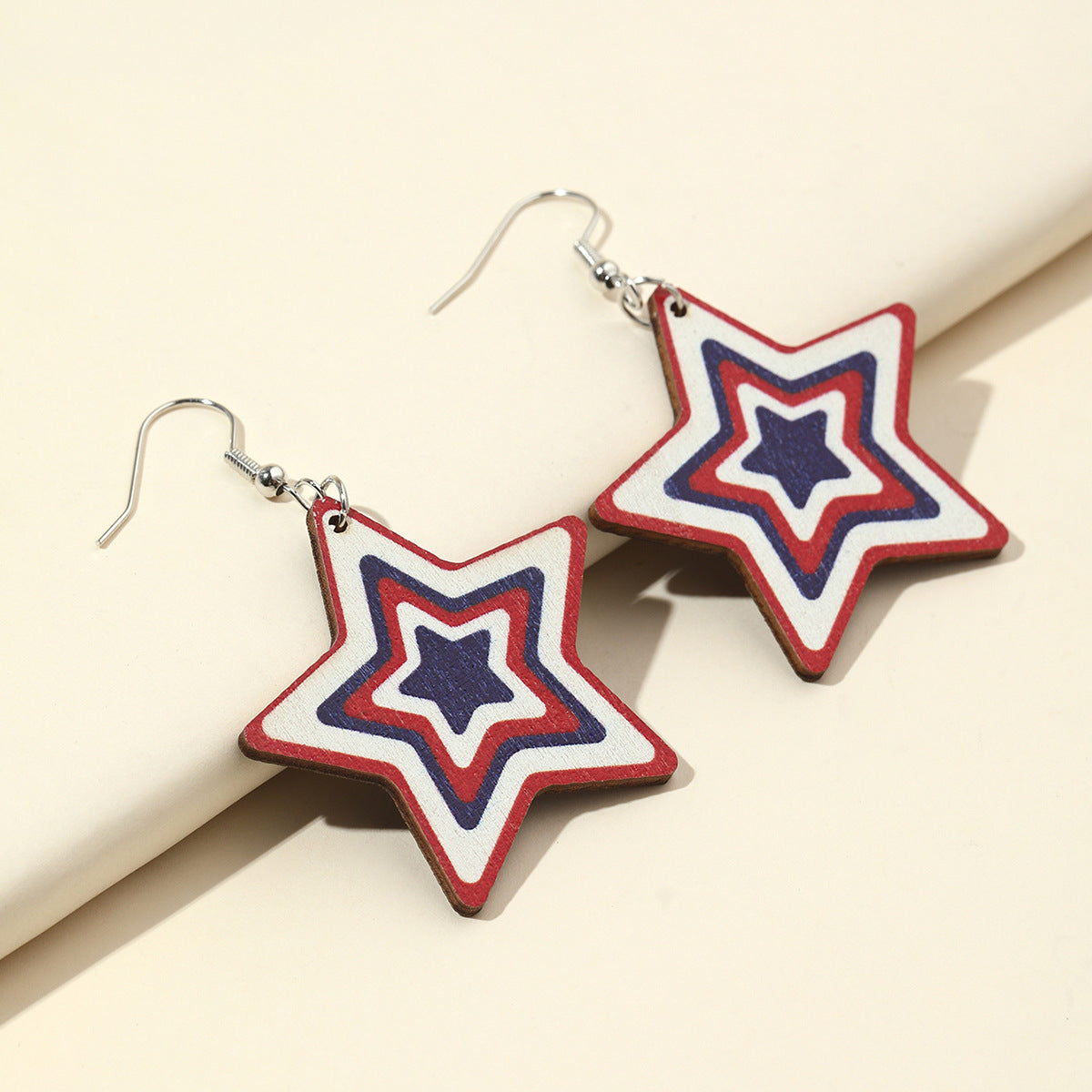 Wholesale  Independence Day US Flag Printing Stars Wooden Personalized Earrings